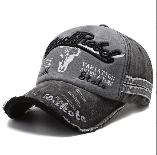 Casquette de baseball vintage avec écriture "Balck Rebel" en relief